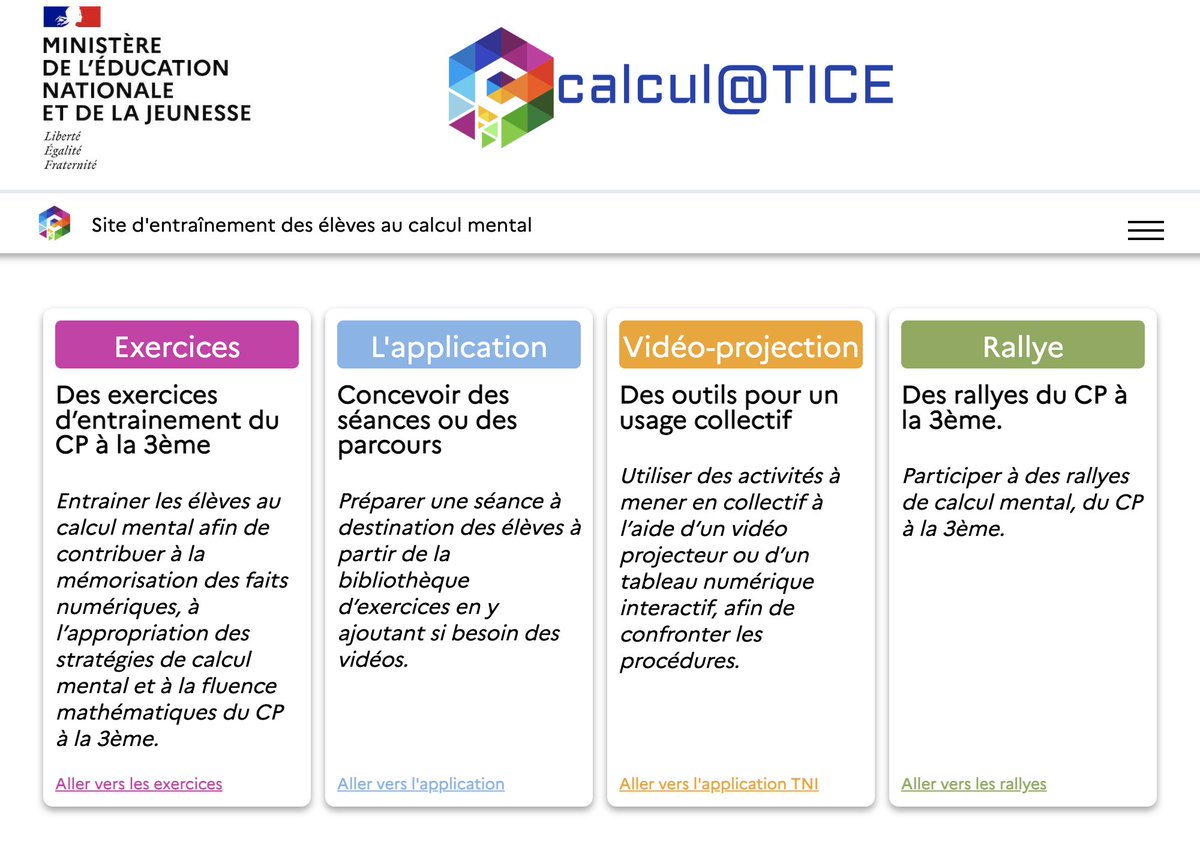 Polepedago59's tweet photo. Calcul@TICE fait peau neuve : nouveau logo et nouveau site. Vous y retrouverez :
📌 Les exercices du CP à la 3ème
📌 L'application
Concevoir des séances, parcours
📌 Vidéo-projection
Des outils pour un usage collectif
📌 Rallye
A découvrir ou redécouvrir
https://t.co/2zjY6xPPbR https://t.co/HI1fLH13hh