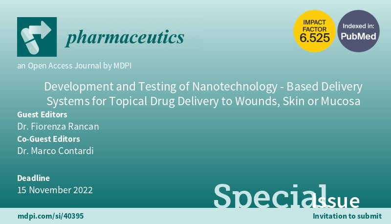 MarcoContardi5's tweet photo. Dear all,
I am glad to announce that I am a Co-Guest Editor together with Dr. Fiorenza Rancan of the Specia Issue entitled "Development and Testing of Nanotechnology-Based Delivery Systems for Topical Drug Delivery to Wounds, Skin or Mucosa" on @MDPIpharma. https://t.co/XWkzP9MA5n