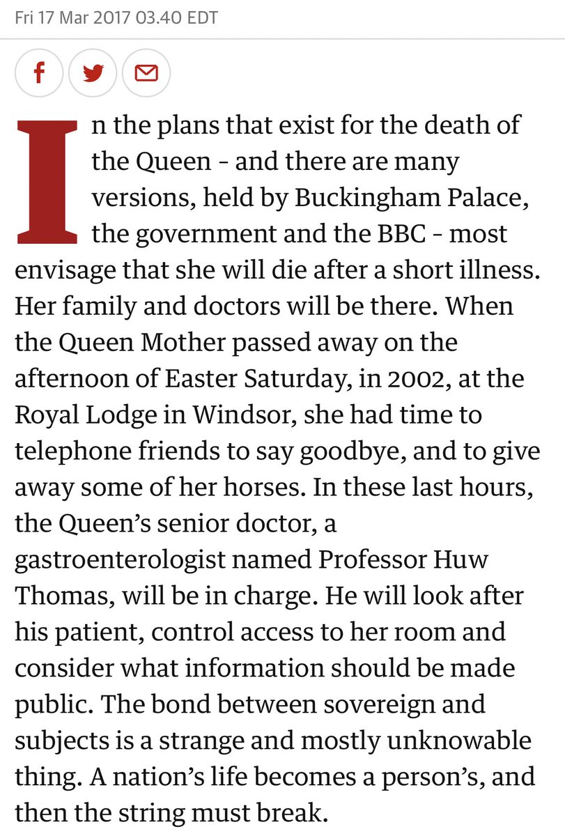 This 2017 story re the Queen is worth a read