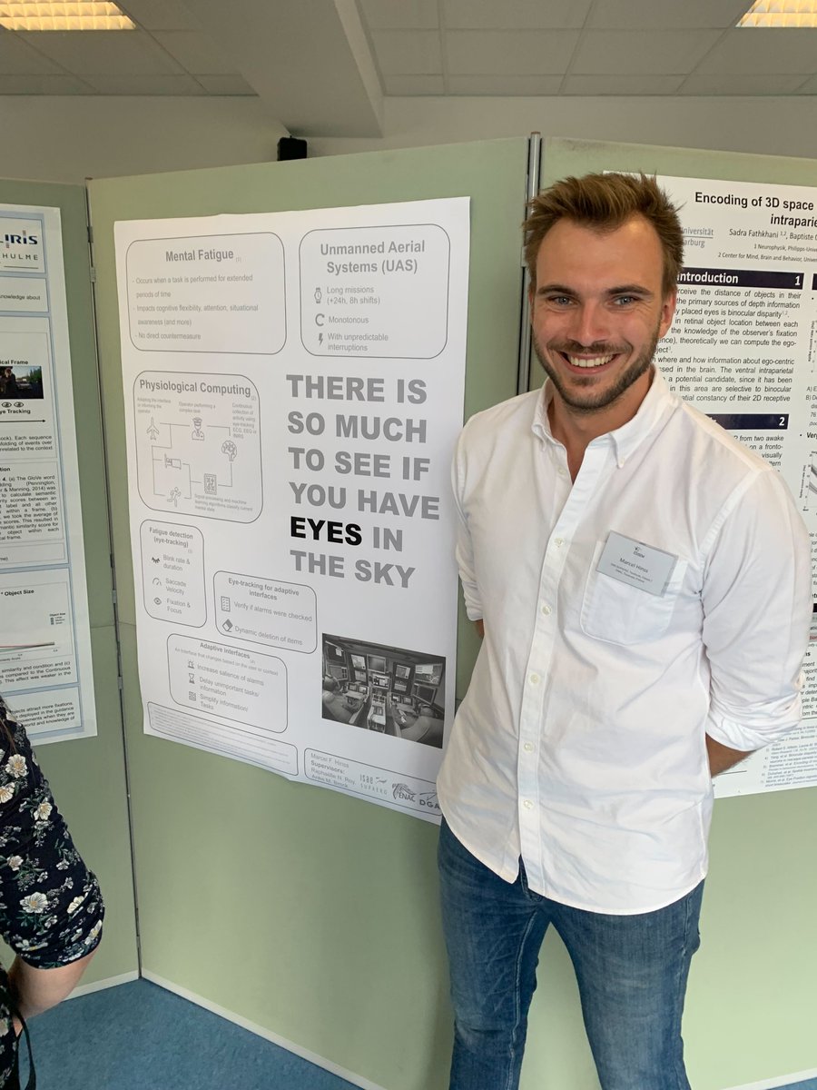 Enac_iiLab's tweet photo. Marcel Hinss presents his poster on eye-tracking challenges and opportunities for long-endurance drones at #ESSEM2022! @essem_info @AnkeBrock @RaphaelleNRoy https://t.co/HmcoVEOm6G