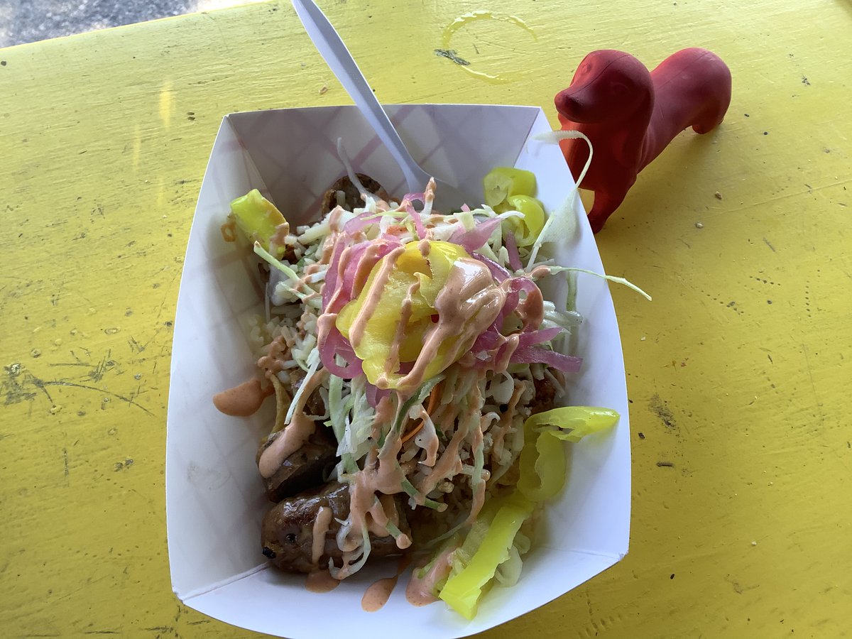 #glutenfree is never boring at Snappy Dogs: an Italian sausage <a href="/Fritolay/">Frito-Lay</a> Frito Pie with spicy slaw, banana peppers, and sriracha mayo