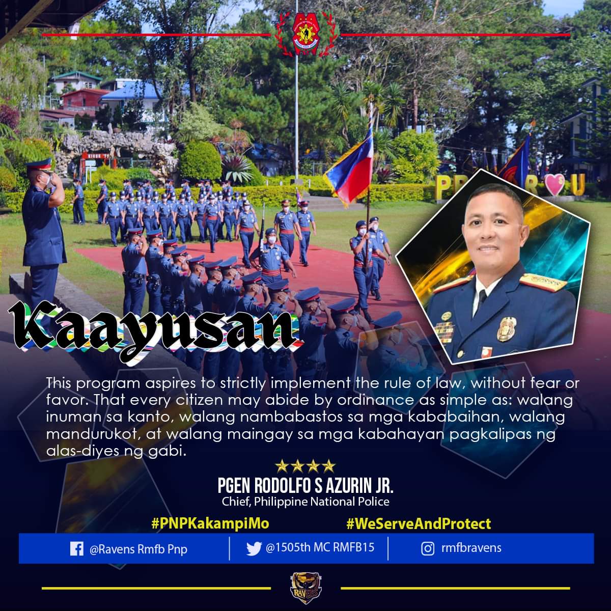 rpsc_procor's tweet photo. Ang Philippine National Police sa pamumuno ni PGEN RODOLFO S AZURIN JR., gamit ang Peace and Order Framework MKK=K, ang pundasyon para sa mas maayos na ugnayan ng pulis at komunidad.

#lifeisbeautiful
#KaligtasanNyoSagotKo
#TulongTulongTayo
#MKKequalsK
#PNPKakampiMo
#RMFB15Cares https://t.co/zJ2GxZyKqY