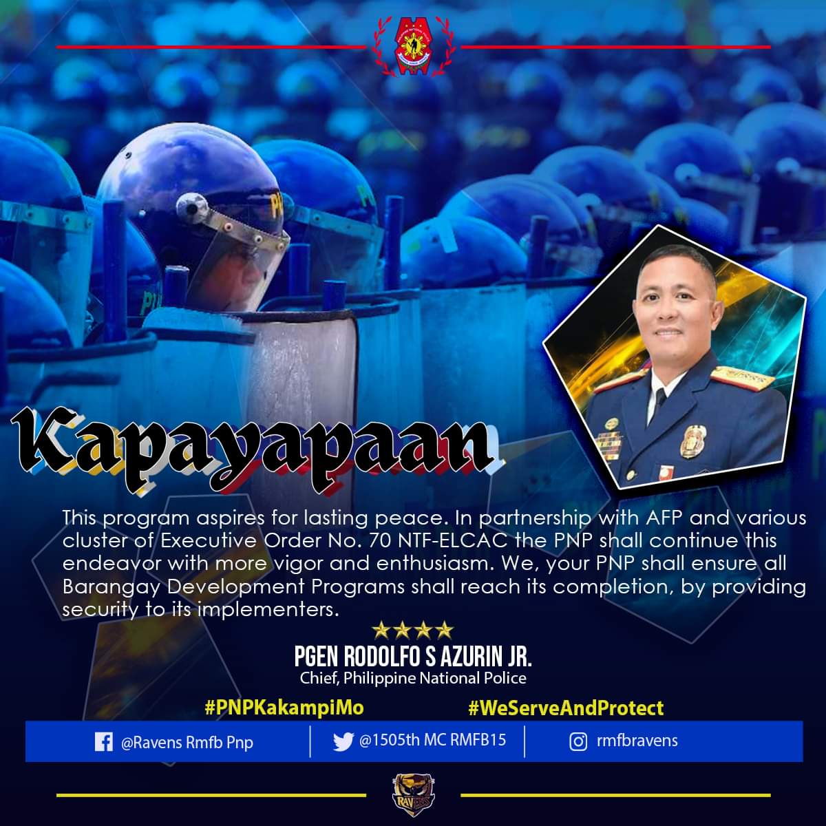 rpsc_procor's tweet photo. Ang Philippine National Police sa pamumuno ni PGEN RODOLFO S AZURIN JR., gamit ang Peace and Order Framework MKK=K, ang pundasyon para sa mas maayos na ugnayan ng pulis at komunidad.

#lifeisbeautiful
#KaligtasanNyoSagotKo
#TulongTulongTayo
#MKKequalsK
#PNPKakampiMo
#RMFB15Cares https://t.co/zJ2GxZyKqY