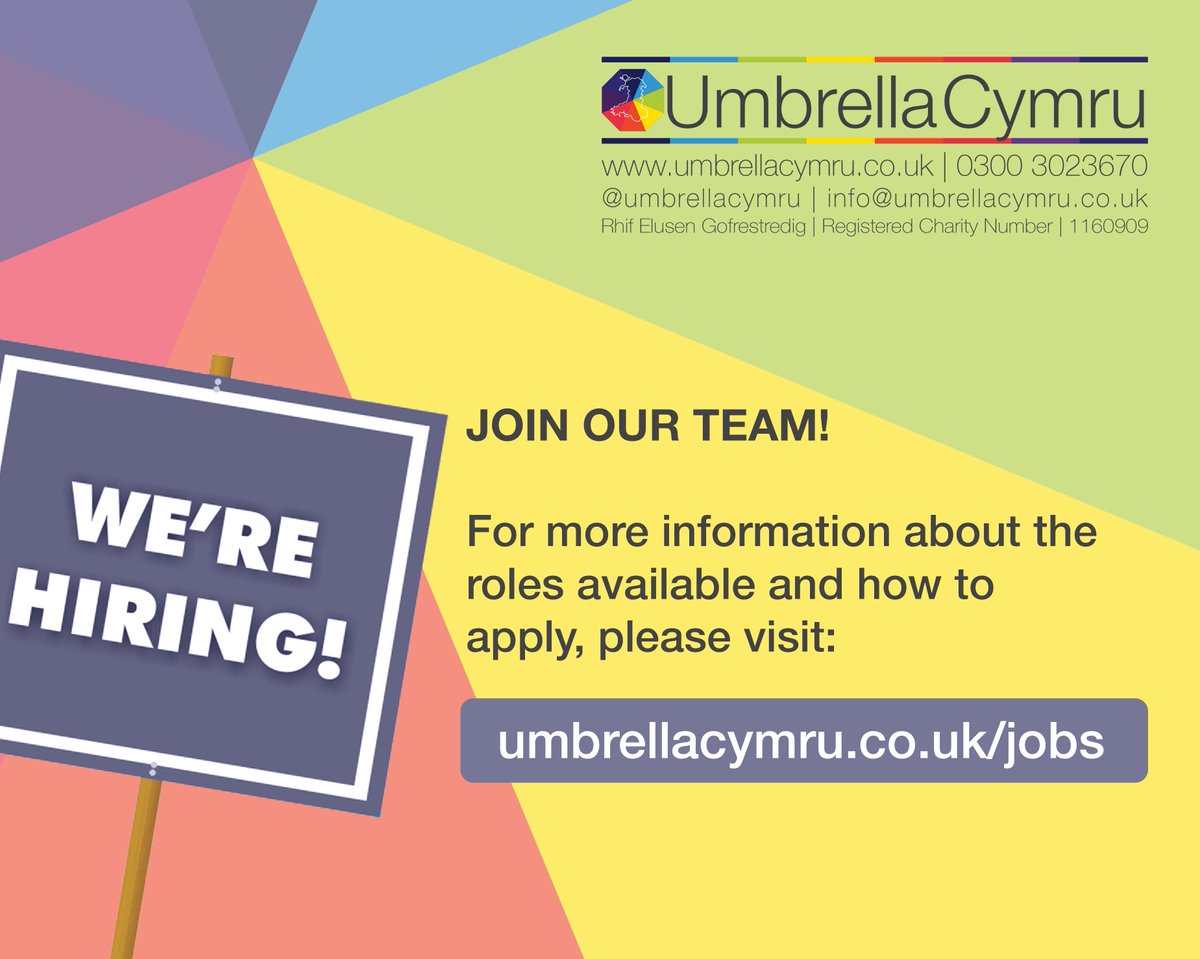 Join our team!

We're looking for a new support worker to join XIST (our gender information and support team <a href="/WGS_XIST/">XIST</a>) working in partnership with <a href="/CV_UHB/">Cardiff and Vale University Health Board</a> to provide support to people accessing the Welsh Gender Service.

Learn more and apply at umbrellacymru.co.uk/jobs