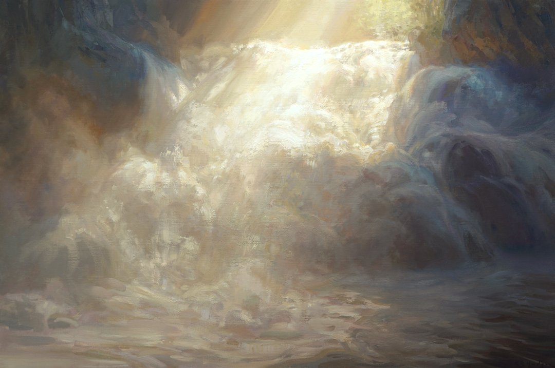 'Early Sunlight Behind the Falls,' 40 x 60 inches, oil on Belgian linen. 

#waterfall #waterfalls #waterfallpainting #waterfallart #art #painting #oilpainting #fineart #artgallery #artist #mhoilpaints #landscape #landscapepainting