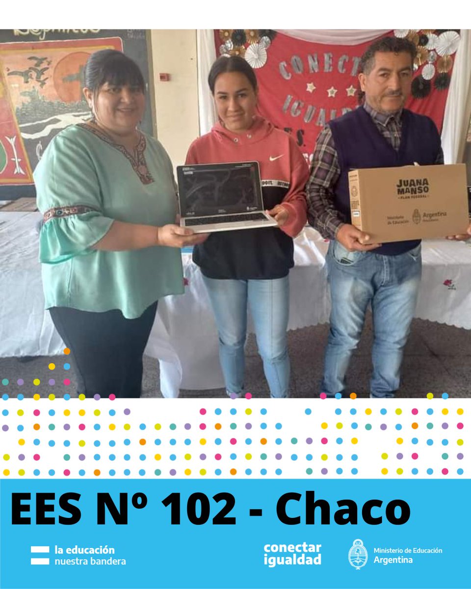 Las  #netbooks de <a href="/ConectarGob/">Conectar Igualdad</a>  llegan al #Chaco
Esta vez la recibieron los estudiantes de la EES Nº 102 de EL Espinillo 

¡Gracias <a href="/EducacionAR/">Ministerio de Educación de la Nación Argentina</a>  por garantizar inclusión digital en la provincia!