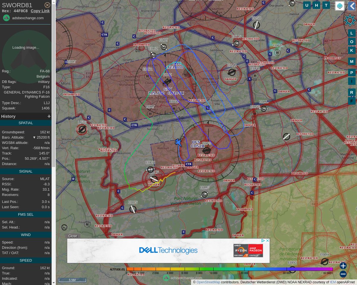 Radar_Assistant's tweet image. MULTI ADSBX MANOEUVRING ALERT : At time Thu Sep  8 13:11:49 2022 #SWORD81  was likely to be manoeuvring at FL294 5nm from CC Charleroi_Lctr_NDB_BE
 near Poudrière, Châtelet, Charleroi, Hainaut, Wallonie, #AvGeek #ADSB globe.adsbexchange.com/?icao=44F0C8&amp;amp;z…