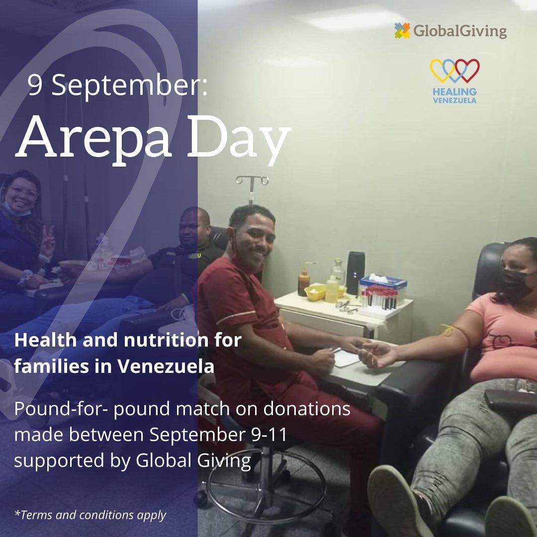 We are hosting a special fundraising campaign to celebrate World Arepa Day from Friday 9th September to Saturday 11th September together with Global Giving and 10 other NGOs committed to improving nutrition and the health sector in Venezuela. 

#ArepaWorldDay #DiaDeLaArepa