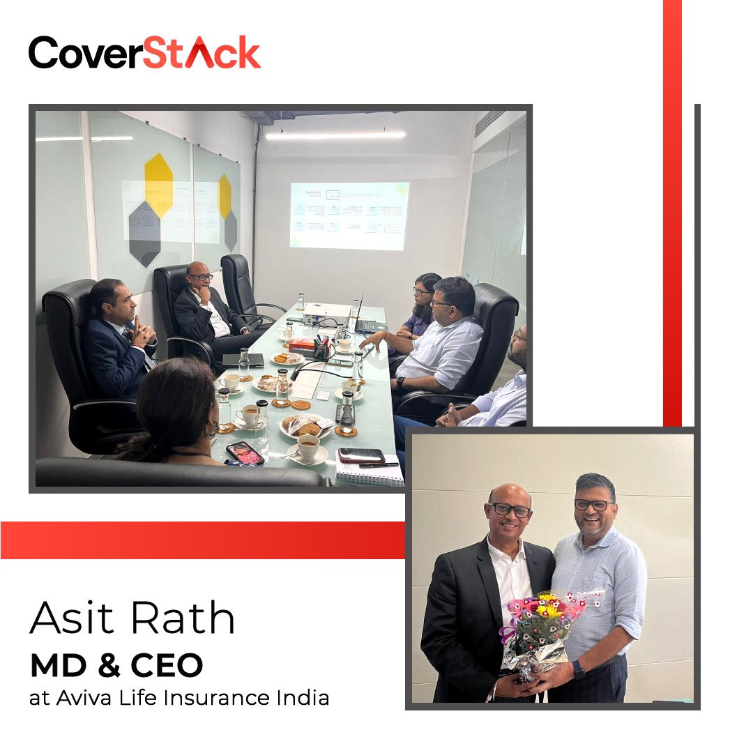 Coverstack1's tweet photo. Yesterday, we had the honour of hosting Mr.Asit Rath MD & CEO, @AvivaIndia at our #CoverStack office, meeting with our ED, John Mayne and members of our #leadership team, to share and discuss ideas towards #revolutionising the industry and the future of #Insurtech in India. https://t.co/yKzPgYPgKR