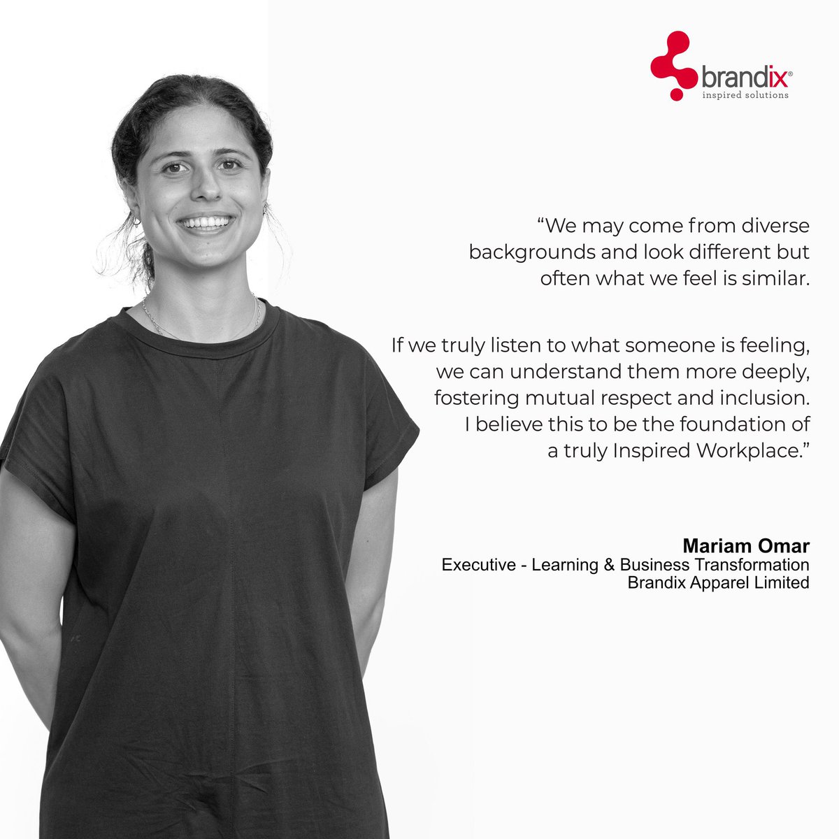 BrandixLanka's tweet photo. Mariam Omar, Executive - Learning & Business Transformation, shares her thoughts on what creates a truly inspired workplace.
#InspiringPeople #InspiringCommunities #Workplaces #LifeAtBrandix #Brandix #Lka https://t.co/Vik62I6Nwi