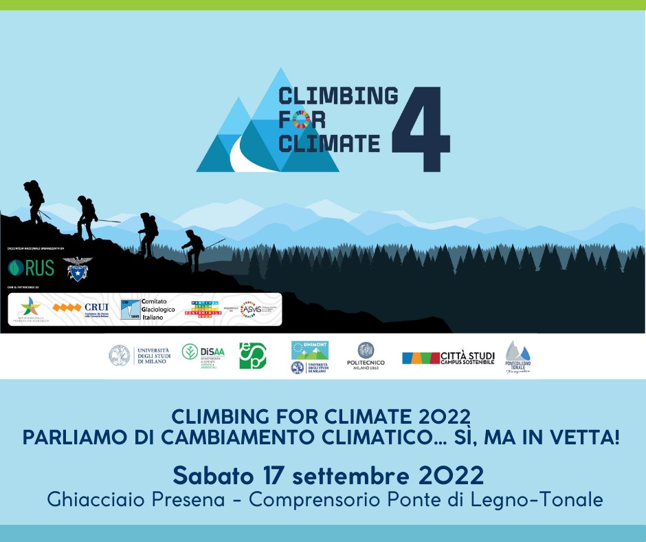 polo_unimont's tweet photo. 👉 Non perderti "#ClimbingforClimate 2022: PARLIAMO DI #CAMBIAMENTOCLIMATICO...SÌ, MA IN VETTA!" organizzato dal Polo #UNIMONT dell' @LaStatale in collaborazione con @polimi e Consorzio Pontedilegno-Tonale🌄 Iscriviti subito: https://t.co/nsGGa57ixZ
@CAI150 https://t.co/rrZZosCuZF