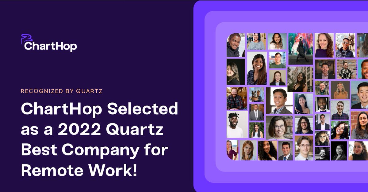🎉 We’re thrilled to share that ChartHop was named a Quartz Best Company for Remote Workers!

At ChartHop, we're proud to be an intentionally remote-first company backed by our values of transparency, trust, and inclusion.

Read more here: charthopp.in/3TLEOhg