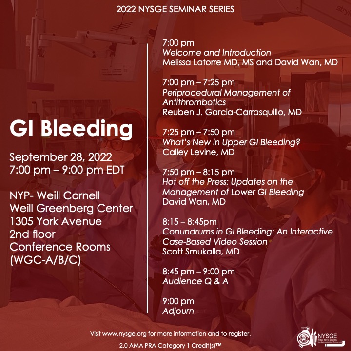 NYSGE's tweet image. Join us on 9/28 for our next NYSGE Seminar Series focused on GI BLEEDING! 
Visit nysge.org for more information and to register for this event!
#GITwitter #gifellows #generalgi #gibleeding #nysge