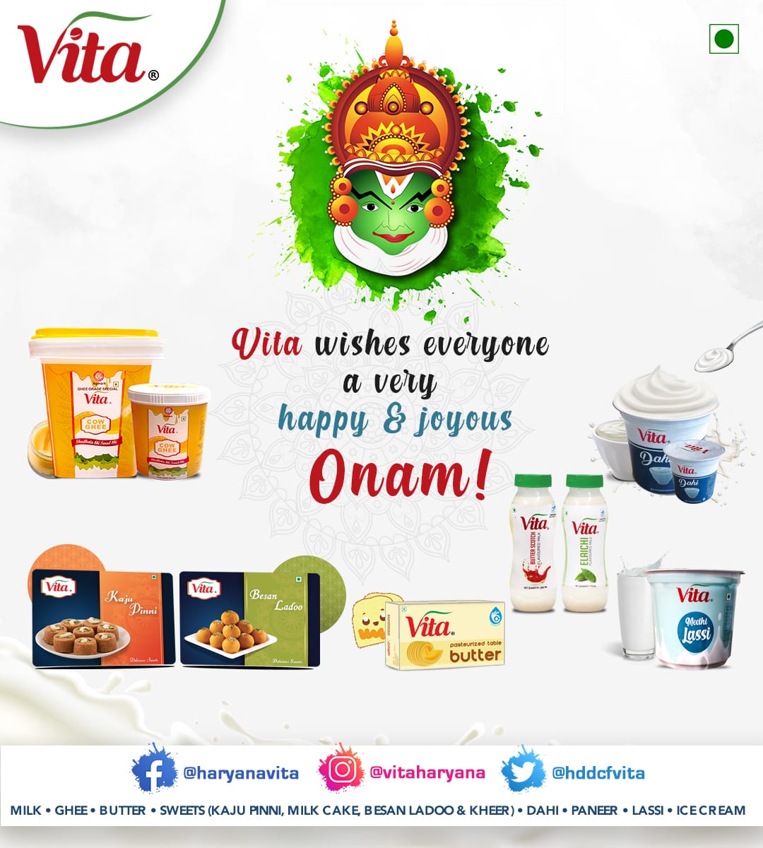 HDDCFVITA's tweet photo. Vita wishes you a very Happy & Joyous Onam!
#onam #onamcelebration #onamspecial #vitaghee #vitadesicowghee #vitadahi #vitakajupinni #vitabesanladoo #vitabutter #vitaflavoredmilk #vitalassi https://t.co/oQVK5SRjQE