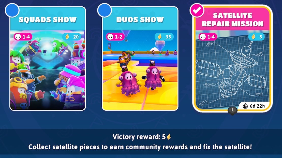 FG___network's tweet image. News: the Satellite Repair Mission event is live on Fall Guys. It contains a new show of the same name, and new challenges, with the highest prize being the Satellite Repair Gloves.
#FallGuys #Mediatonic #EpicGames #News