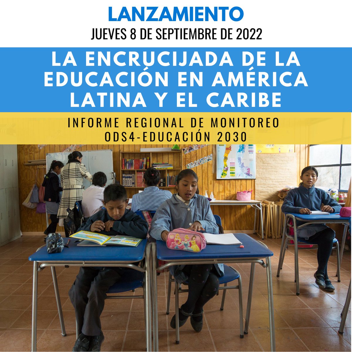 ¡ES HOY! Este jueves a las 11 h (-4 GMT) la @unescosantiago, CEPAL y UNICEF LAC analizan la encrucijada de la educación en América Latina y el Caribe a la luz de su nuevo #InformeEducación2030. ➡️Asiste al lanzamiento en línea en youtu.be/5IKX6YLQEL4 #ODS4 #Educación2030