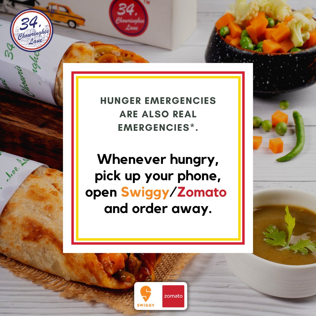 34CLOfficial's tweet photo. We are here for all of your hunger emergencies. 😋 

*Issued in the public interest

#kathirolls #rolls #swiggy #satisfyhunger #onlineorder #cravings #ordernow #takeaway #takeawayrolls #authentickathiroll #crispykathi #rollkathi  #34CL #34chowringheelane #chowringheelane https://t.co/AKG4HBaefa