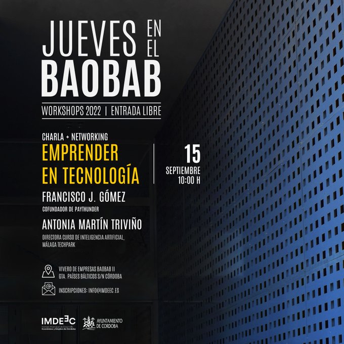 ⚡️ El 15/09 a las 10h <a href="/imdeec/">Imdeec</a> organiza #networking en📍Vivero Baobab para hablar sobre 'Emprender en tecnología' ☕️ 
🗣️ Contarán con Fran Gómez <a href="/FranGme63219053/">Fran Gómez</a> de <a href="/PayThunder/">PayThunder</a> y Antonia Martín <a href="/martintriv15/">Antonella Martín Triviño🍀</a>, directora del último curso de IA en <a href="/PTAMalaga/">Málaga TechPark</a> 
👇