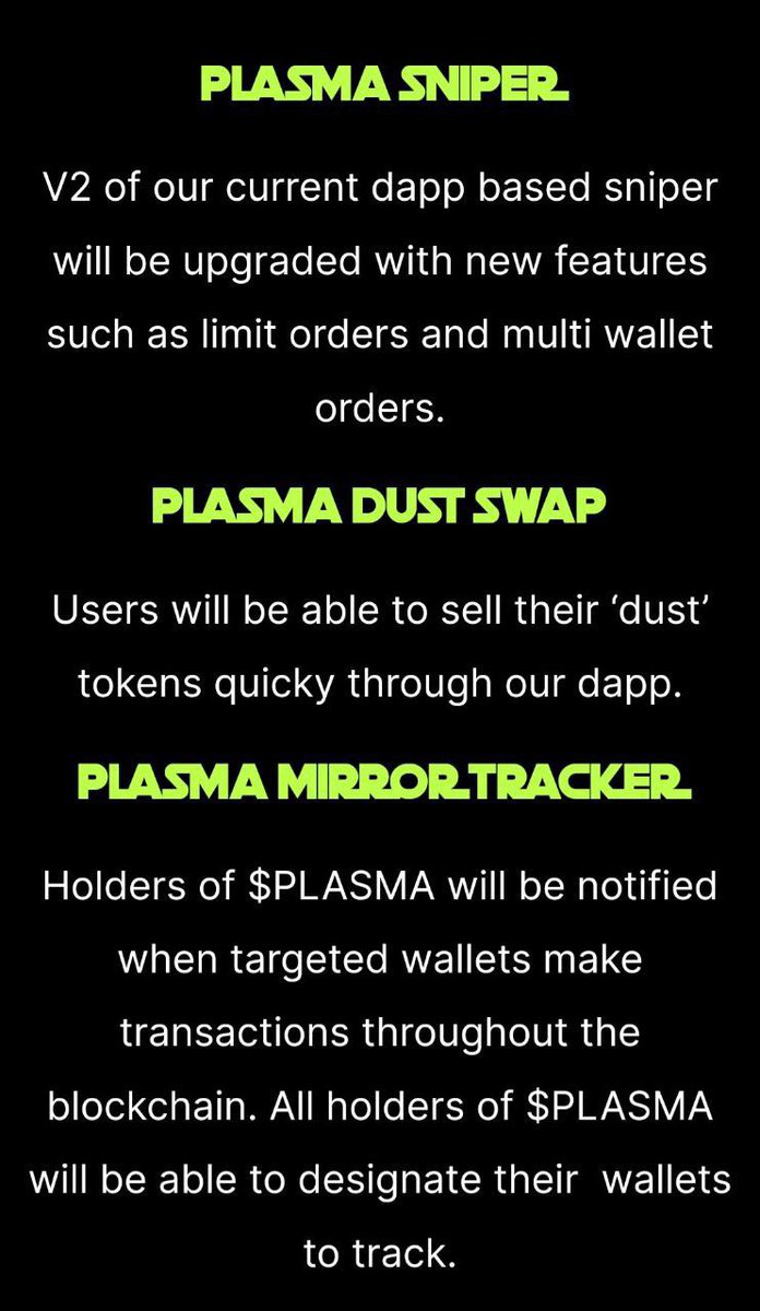 Olemolelilalulo's tweet photo. $Plasma is a day old and comes with a set of fun toys like a sniper gun with market order function and a dust swap to clean up our wallets. Lp locked for 98 yearsπ«
@AlienMirrorERC
https://t.co/4H5hGN809T
@realdogen @joegrower420 @1goonrich #ALIENMIRROR #PLASMA #1000x #altcoin https://t.co/eG19tE6r9d
