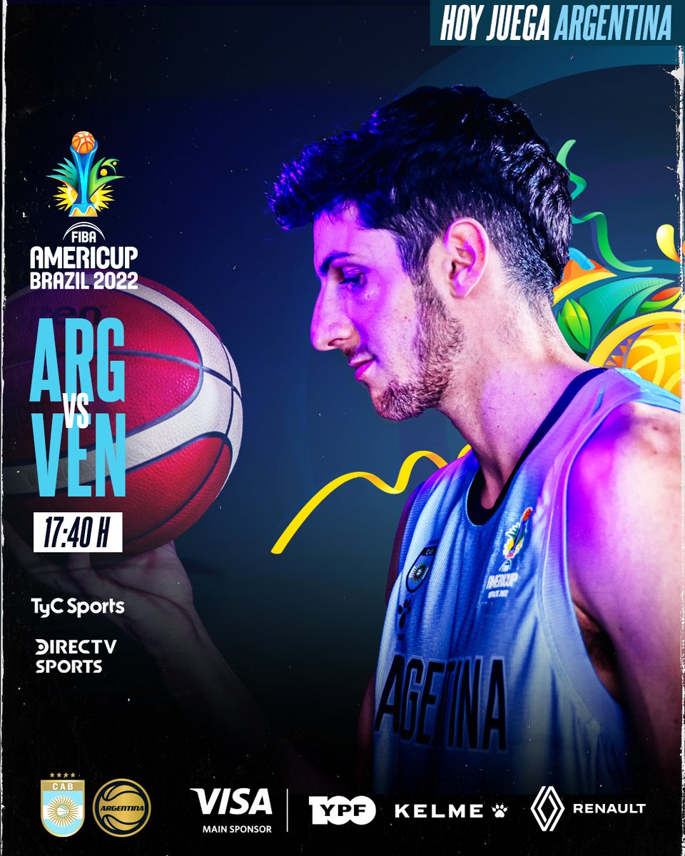 Argentina Básquet (@cabboficial) on Twitter photo 🇦🇷 ¡𝐇𝐎𝐘 𝐉𝐔𝐄𝐆𝐀 𝐀𝐑𝐆𝐄𝐍𝐓𝐈𝐍𝐀! 🇦🇷
🆚 <a href="/FVBbasketball/">FVB 🇻🇪🏀</a>🇻🇪
🕥 A las 17:40
📺 TyC Sports y DirecTV Sports.
🏟️ Estadio Geraldo Magalhaes🇧🇷
📝 Cuartos de final de la <a href="/AmeriCup/">FIBA AmeriCup</a> de Recife🇧🇷
#VISAMainSponsor <a href="/YPFoficial/">ypfoficial</a> <a href="/kelmeargentina/">KELME Argentina</a> <a href="/RenaultArg/">Renault Argentina</a> 🇦🇷 ¡𝐇𝐎𝐘 𝐉𝐔𝐄𝐆𝐀 𝐀𝐑𝐆𝐄𝐍𝐓𝐈𝐍𝐀! 🇦🇷
🆚 <a href="/FVBbasketball/">FVB 🇻🇪🏀</a>🇻🇪
🕥 A las 17:40
📺 TyC Sports y DirecTV Sports.
🏟️ Estadio Geraldo Magalhaes🇧🇷
📝 Cuartos de final de la <a href="/AmeriCup/">FIBA AmeriCup</a> de Recife🇧🇷
#VISAMainSponsor <a href="/YPFoficial/">ypfoficial</a> <a href="/kelmeargentina/">KELME Argentina</a> <a href="/RenaultArg/">Renault Argentina</a>