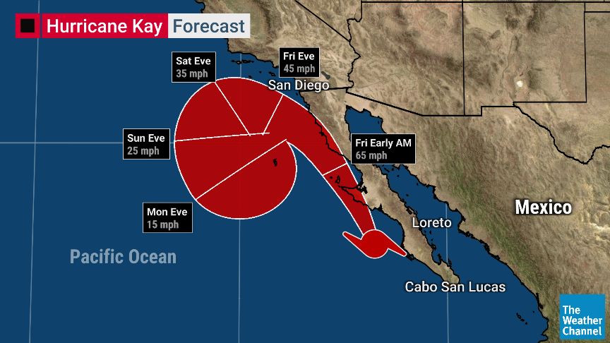 ScotPilie_Wx's tweet photo. Biggest risk will be the flash flood potential.

Kay expected to bring moisture levels to the 99th percentile(PWATS over 2.2") in southern #Califorinia, which is remarkably impressive for a region not accustomed to this, especially this time of year. @weatherchannel #Kay #CAwx https://t.co/QBYYnHK2l3