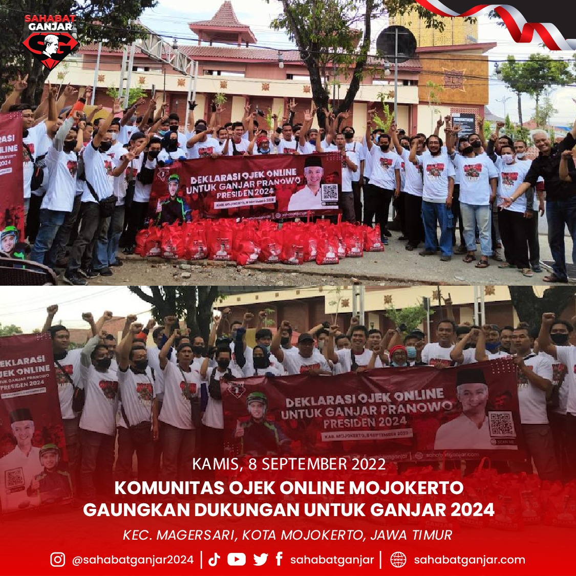 sahabatganjar's tweet photo. Semangat membara dari seluruh anggota komunitas ojek online di Kecamatan Magersari, Kota Mojokerto, Jawa Timur, mewarnai kegiatan deklarasi kali ini bersama dengan Sahabat Ganjar.

#GanjarPranowo #SahabatGanjar #Ganjar #SAGA #ganjarpilihanrakyat #JawaTimur https://t.co/bJJToZB5Lc