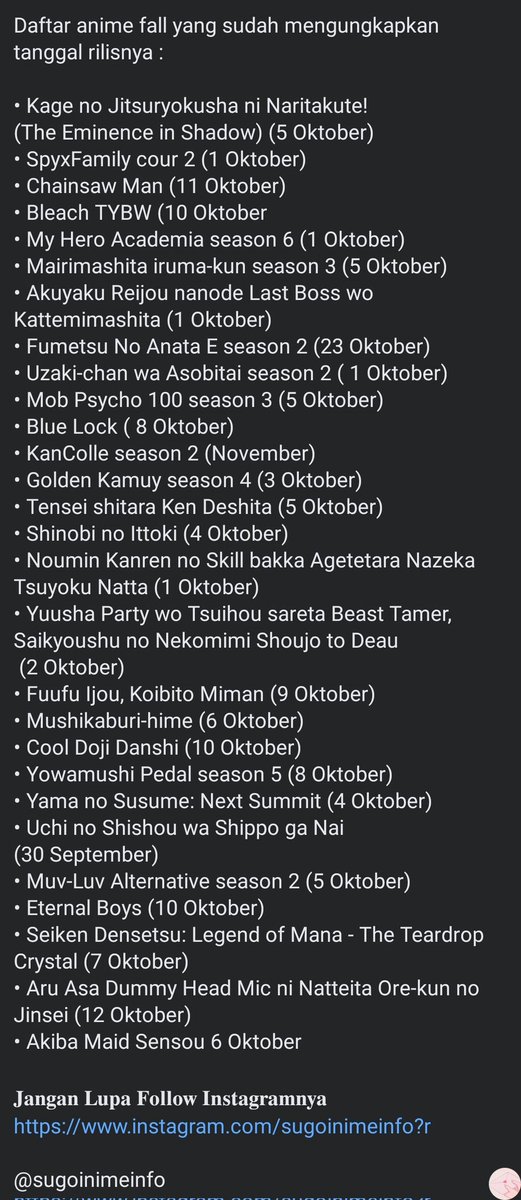 JPFBASE's tweet photo. *jpf Daftar tgl rilis anime bulan depan guys.
Panjang gilaaaaa keroyokan 

Sc: sugoinime on fb https://t.co/TMefCo2WeJ