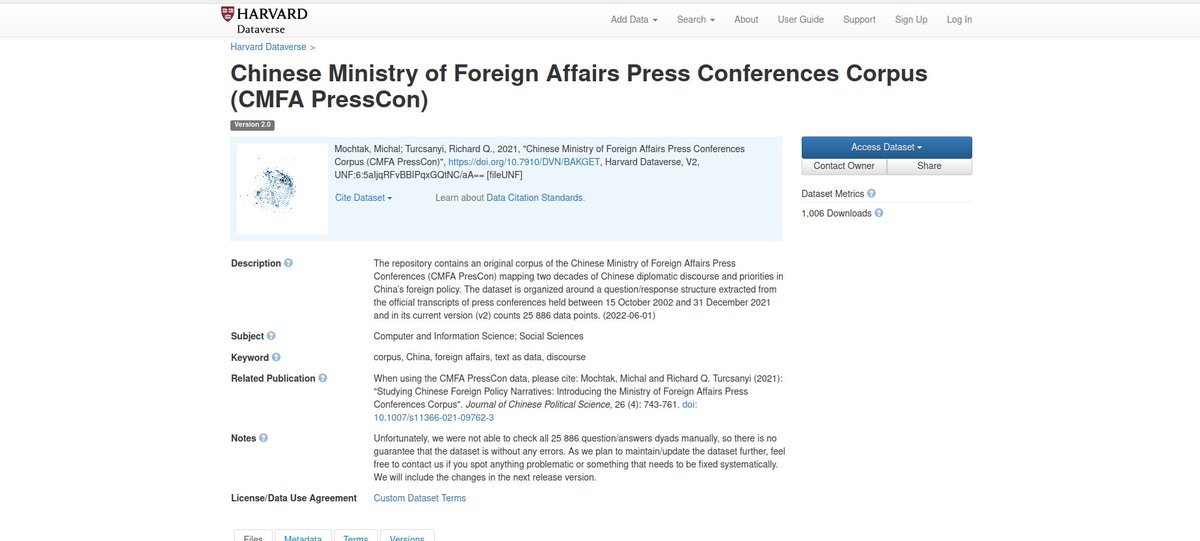The CMFA PressCon Corpus reached its first big milestone - 1000 downloads! I think the recently released 2021 update is starting to kick in  👀doi.org/10.7910/DVN/BA… <a href="/RQTurcsanyi/">Richard Turcsanyi</a>