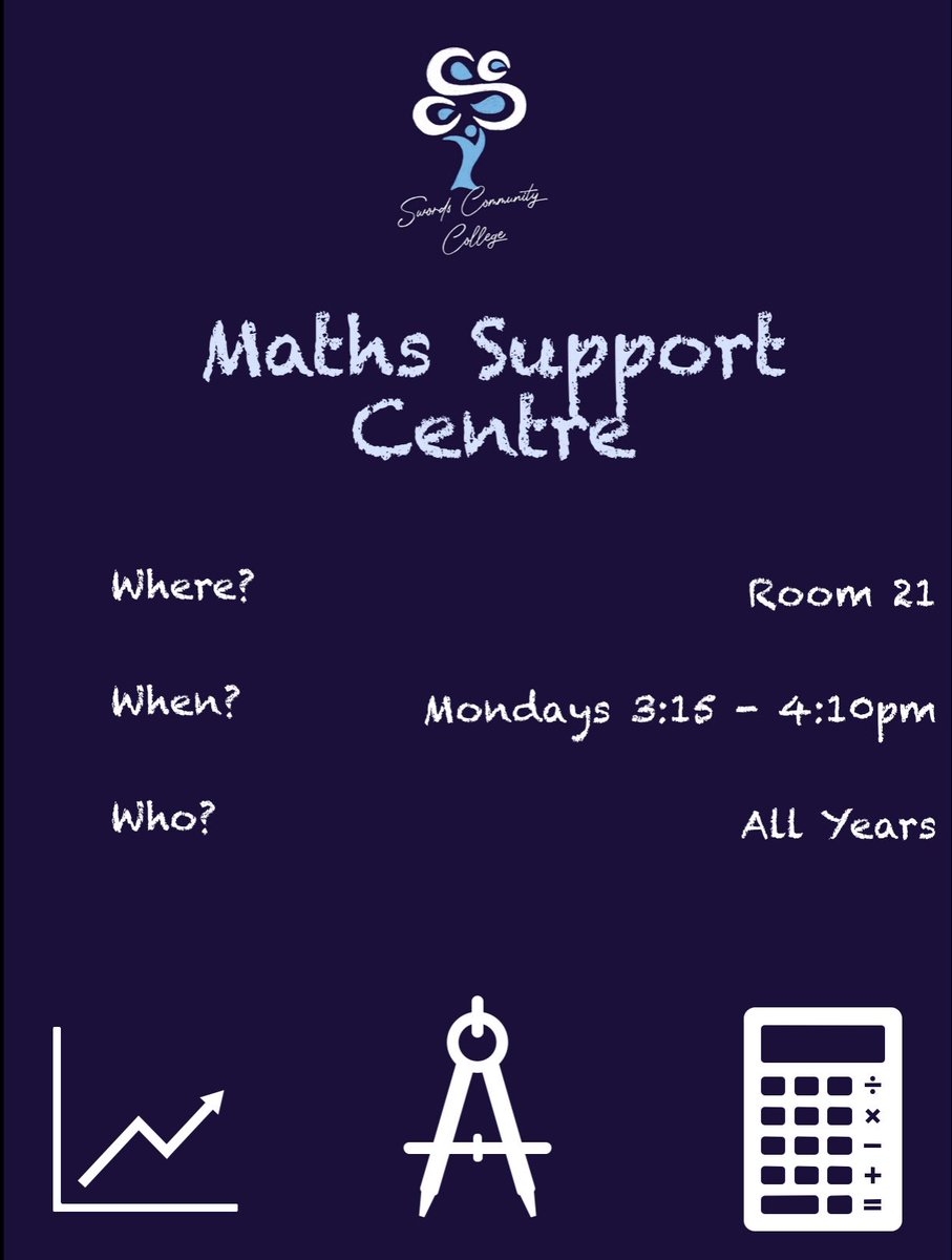 swords_cc's tweet image. Back to a full timetable this week might mean some students may need extra supports. A reminder that the maths support centre is open from Monday in Room 21 to assist students. All welcome! 🤗 #TeamDDLETB #SupportingSTEM