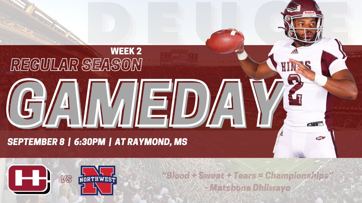 RubenDeuceLeeII's tweet photo. ‼️GAME DAY—Thursday Night Lights‼️
🆚 Northwest Mississippi CC
📍 HOME | Raymond, MS
🏟 Gene Murphy Field at Joe Renfroe Stadium
⏰ 6:30 PM
🖥 https://t.co/Q0PuSa63pF
👕 Merch | https://t.co/aICdfsdvaG
#deuce2 #humblebeginnings #HindsCCFootball
#hindscc #deuce2 #humblebeginnings https://t.co/jFFO8bfP8b
