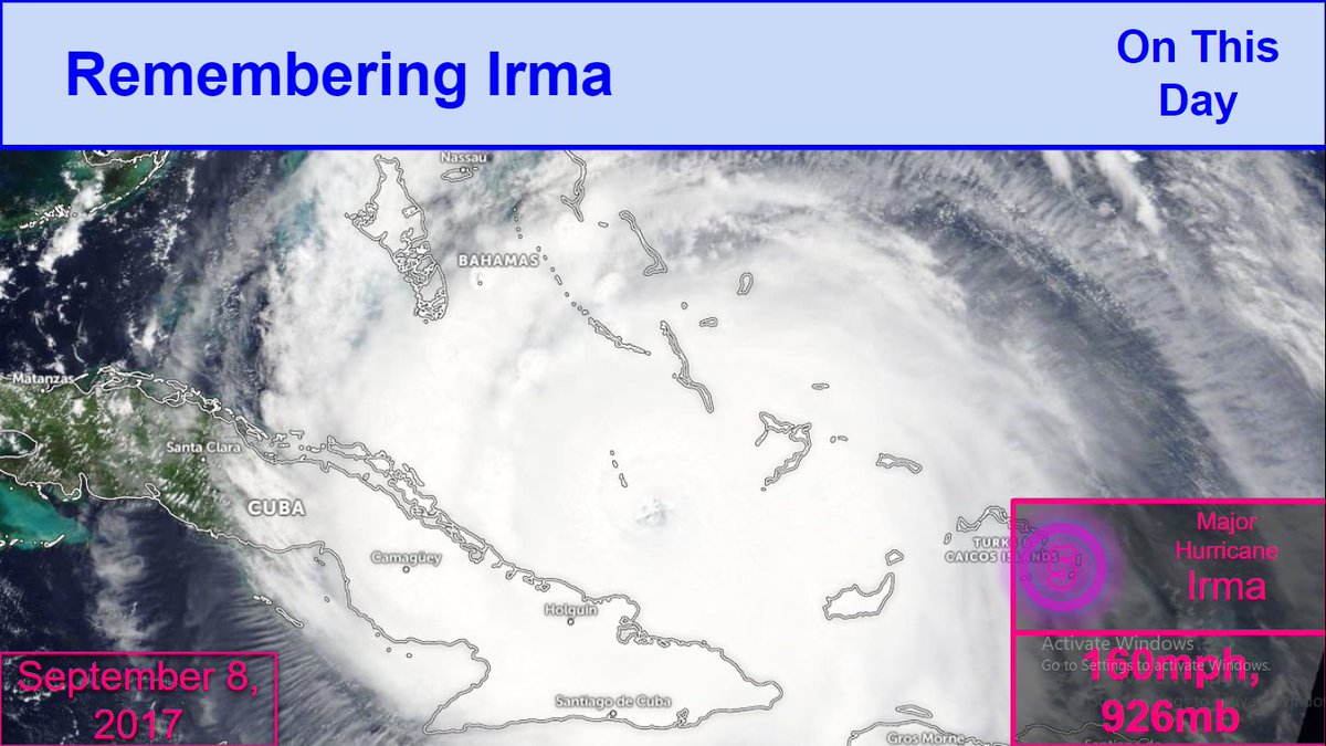 CycloneOTD's tweet photo. Remembering Irma

On this day, 5 years ago, #HurricaneIrma was still a category 5 hurricane, with a 130-150mph landfall over #Florida expected, while a Category 5 landfall was expected over #Cuba. Hurricane Warnings extended into the #Bahamas, Cuba, and Florida.

#Irma5 https://t.co/m4OUPoDxYY