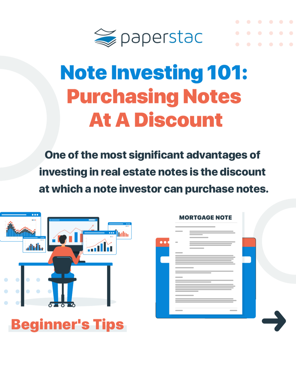 paper_stac's tweet photo. Note Investing 101: Purchasing Notes at a Discount
One of the most significant advantages of investing in real estate notes is the discount at which a note investor can purchase notes.
#NoteInvesting #InvestingForBeginners #NoteInvestors #RealEstateInvesting https://t.co/9YxTuwXWIW
