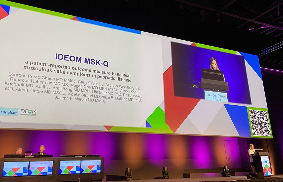 EADV Day 2! Can we diagnose psoriatic arthritis early? How can we know if a person living with PsD and screens positive for PsA actually has PsA? ~ Dr Lourdes Perez-Chada presents latest tool from  <a href="/Dermoutcomes/">IDEOM</a> ! #EADV2022