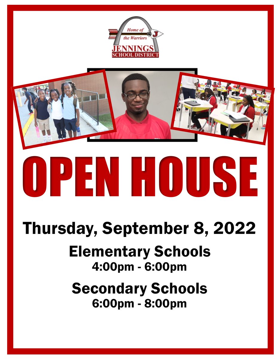 The Jennings School District invites every parent to come out for our annual Open House! Meet teachers and administrators and learn about the different things that students will learn and experience throughout the school year!