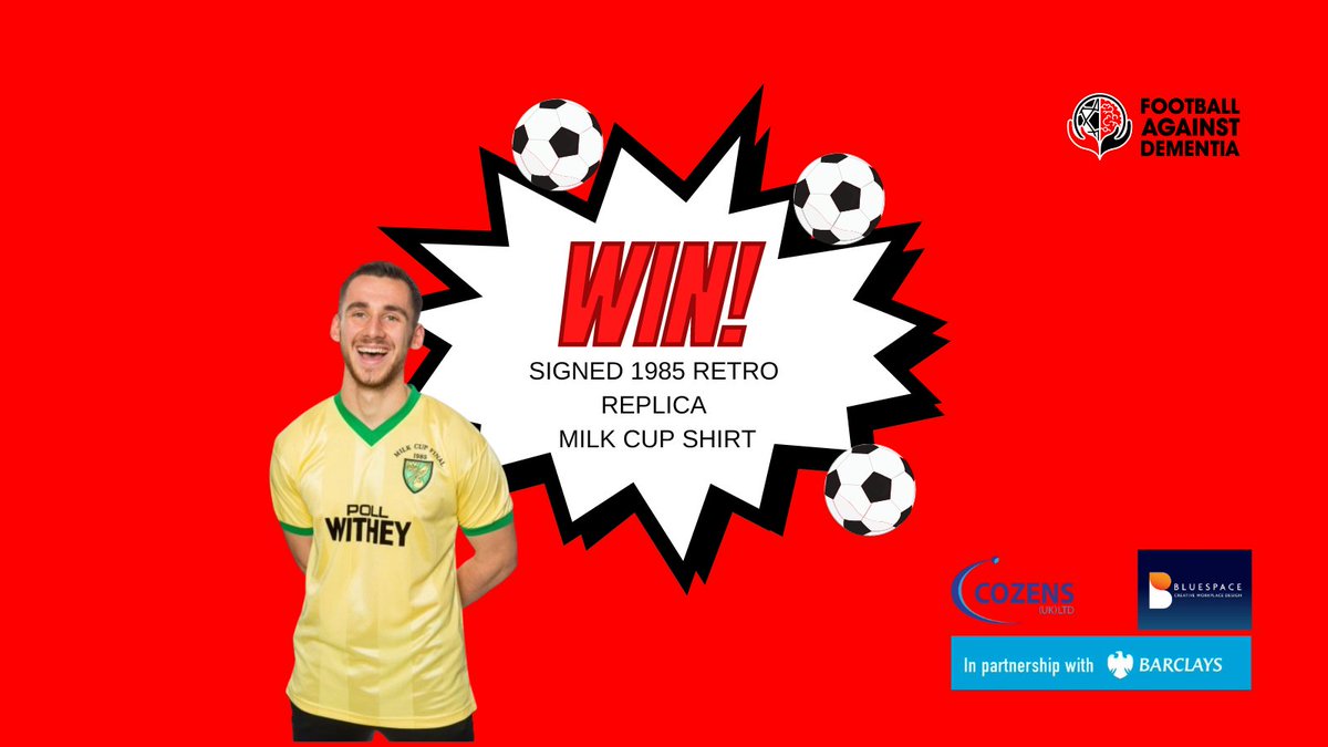 FADementia25's tweet photo. Your chance to WIN a SIGNED 1985 Retro Replica Milk Cup Shirt 

Signed by our Milk Cup winning legends &amp; other legends at the game

All you need to do is:
1️⃣ LIKE this post
2️⃣ TAG a friend
3️⃣ RETWEET
🎫 Tickets at https://t.co/5iJvABKAIx
@NorwichCityFC 

#FootballAgainstDementia https://t.co/Hv2zDjNv3f