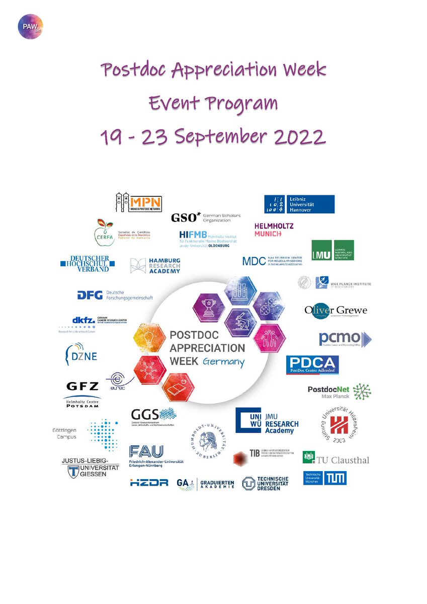 📣Postdocs in Germany, we are very excited to present you the joint Event Program for the Postdoc Appreciation Week! 
▶️datashare.biochem.mpg.de/s/d2Bc9BfNOGT7… 
Between Sept. 19-23, you can join more than 60 events organized by institutions, networks &amp; organizations across Germany!
#PAWde