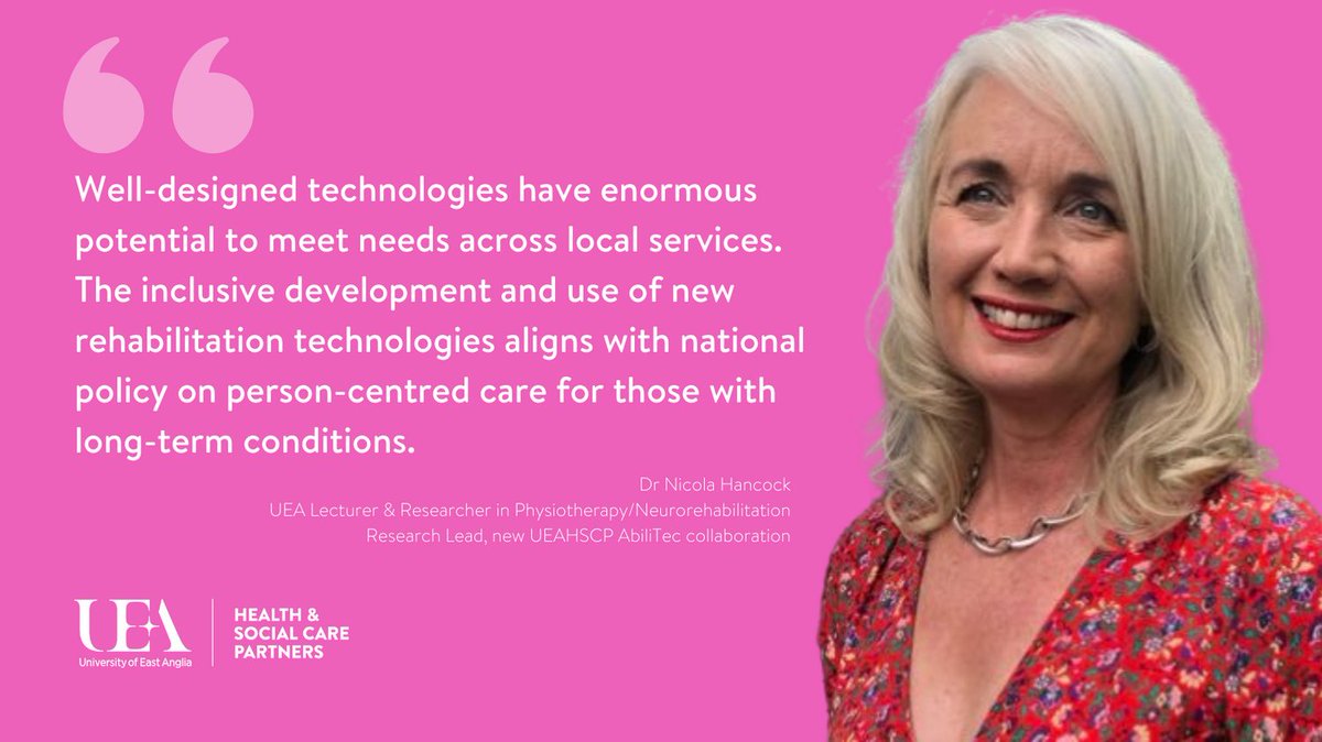 UEAHSCP's tweet photo. Register for the online launch of 'AbiliTec', which focuses on #digital #innovation in #rehabilitation

Join lead @NicolaJHancock to hear about our new technology collaboration in the East of England and beyond

Mon 10 Oct, 12 - 1.30pm

👉 https://t.co/EXkbAcUtbW https://t.co/lYa10dPid6