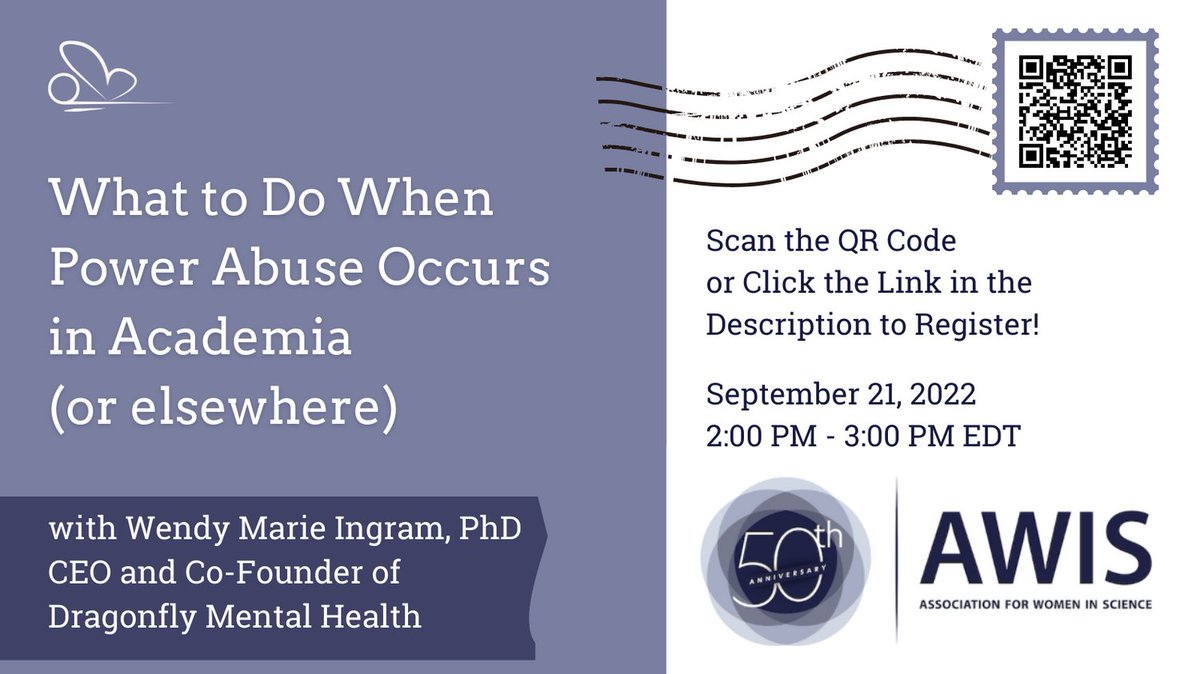 At <a href="/AWISNational/">Association for Women in Science</a> event our CEO Dr. Wendy Ingram <a href="/pyromanticism/">Dr. Wendy Marie Ingram</a> will talk about:
- The definition, prevalence, and consequences of #powerAbuse in #academia
- What victims and allies can do
- Actions to drive change in academic spaces

Registration:
awis.memberclicks.net/index.php%3Fop…