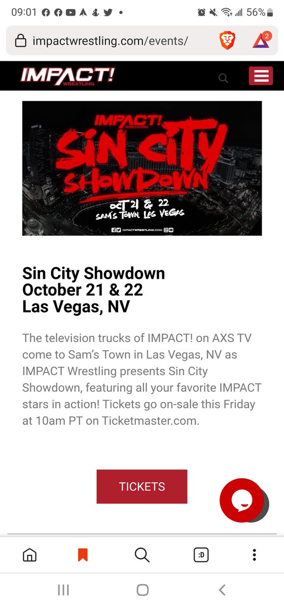 @IMPACTWRESTLING #ImpactWrestling
#IMPACTonAXSTV 
#sincityshowdown on sale this Friday
wish I can go 😭. Have fun who ever goes 😉🤠