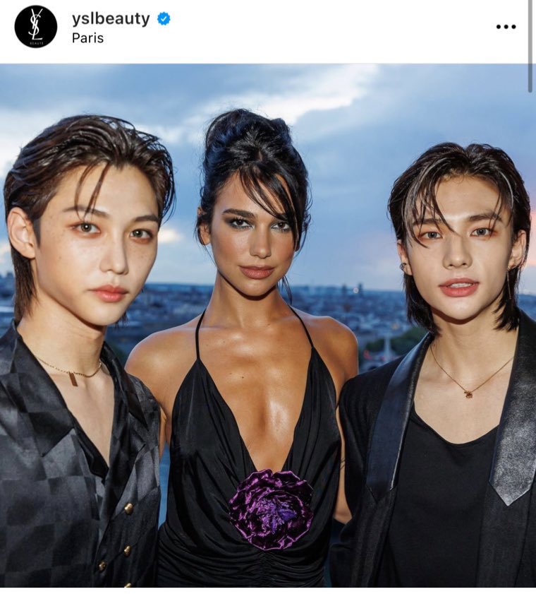 ImHyunjinBiceps's tweet photo. @billboard @Stray_Kids Try these about Hyunjin, better than being disrespectful. 

Hyunjin is an incredible artist even Hugh Jackman appreciates. 30th May

Hyunjin and Felix at the YSL Event in the Paris with Dua Lipa. https://t.co/leJhvcCGNY