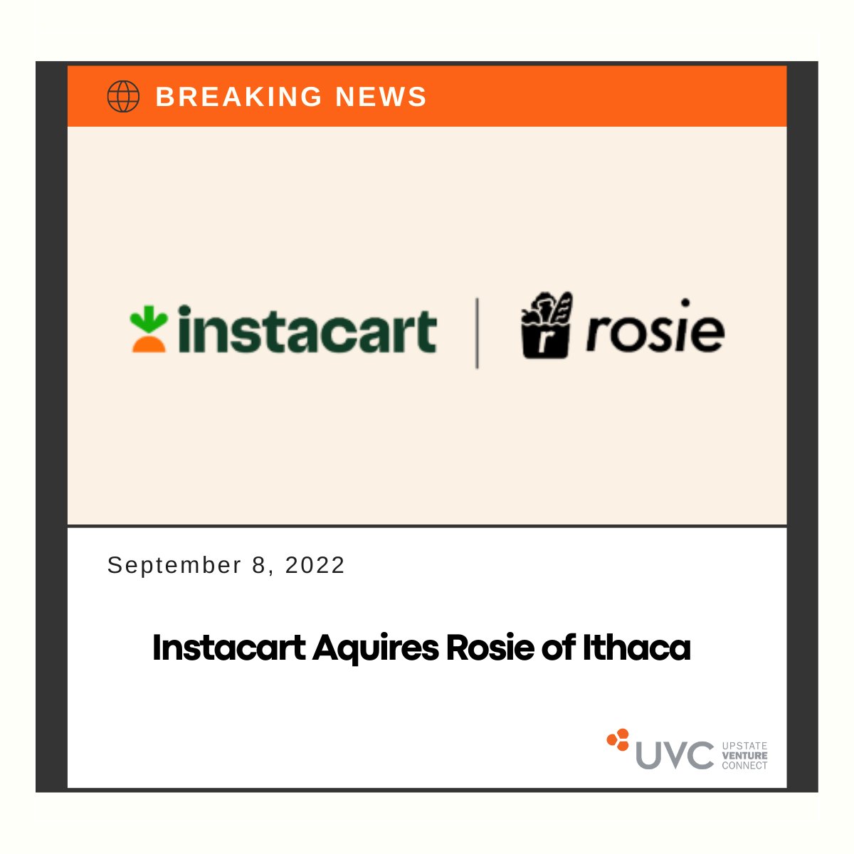 San Francisco–based Instacart, which describes itself as the “leading grocery technology company in North America,” has purchased Rosie.  #acquisition #startup #uvc #uvconnect