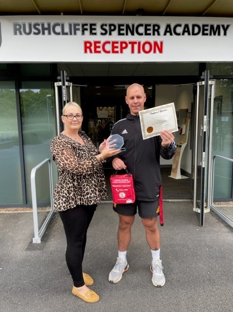 @DanielBairdfoundation and @Byronslegacy. Here, Harry Bruce is receiving our anti bleed kit (in reception) and the award for raising the most money! How fantastic!