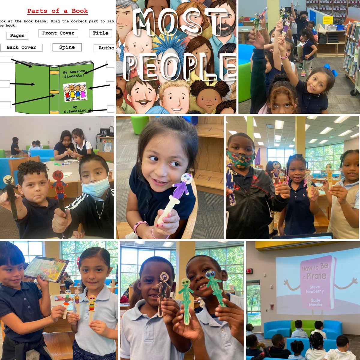 MaggieMoo86's tweet photo. This week in Library we have been learning about the external parts of a book, and the internal parts of what makes a good citizen! We labeled book parts and created ‘stick people’ to represent our best unique qualities! #DoganReads #DoganLearns #DoganCrafts @DoganElementary https://t.co/4OGuvlx3aF
