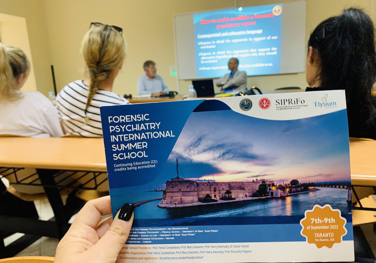 First Forensic Psychiatric International Summer School.
Lecture on Courtroom skills.
<a href="/FeliceCarabell1/">Prof.Felice Carabellese</a> <a href="/MaryDavoren/">Mary Davoren 💙</a> <a href="/Bass57Hounds/">@ProfHarryKennedy</a>