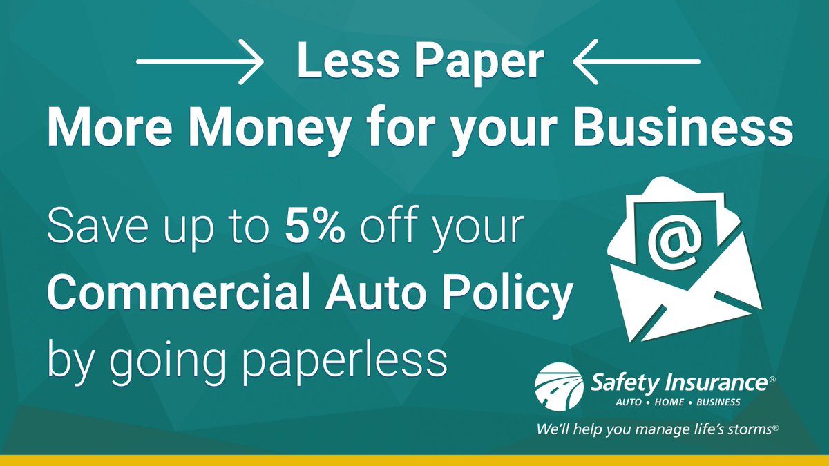safetyins's tweet photo. Save desk space and money for your business by becoming an e-Customer and receiving your Commercial Auto policy documents electronically. Contact your Independent Agent to learn more or visit us at https://t.co/1eObMAcTz5
#ManageLifesStorms #ECustomer #GoPaperless https://t.co/YHpyl9bGpE