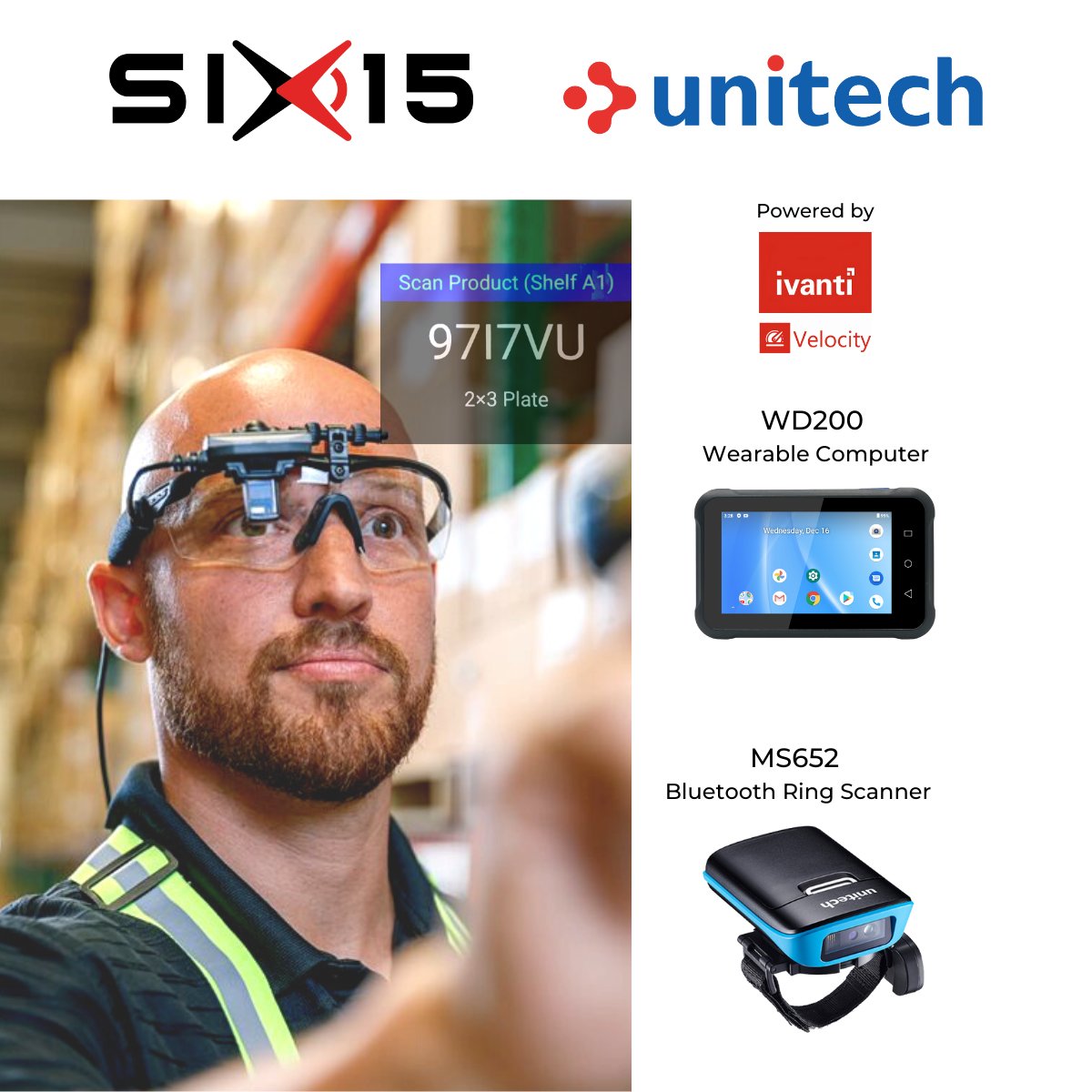 Six15Techno's tweet photo. ST1 head-up display is getting its steps in - heading to the @BlueStar #VARTECH2022 show in #Miami!  
Try our plug-and-play vision picking solution suite featuring #ST1 HUD alongside @unitech's wearables #WD200 and #MS652. https://t.co/TaNwNgNkkT