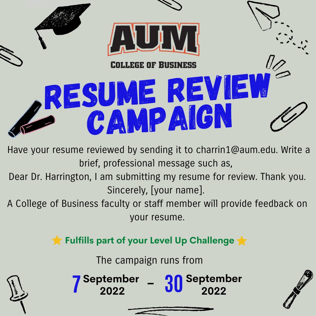Get your resume reviewed by choosing the template that best fits your needs here:🔎📑✔️😊👍
aum.edu/collegeofbusin…
#AUM #AUMCollegeofBusiness #AUMBusiness #Resume #WarhawkNation #ChooseAUM