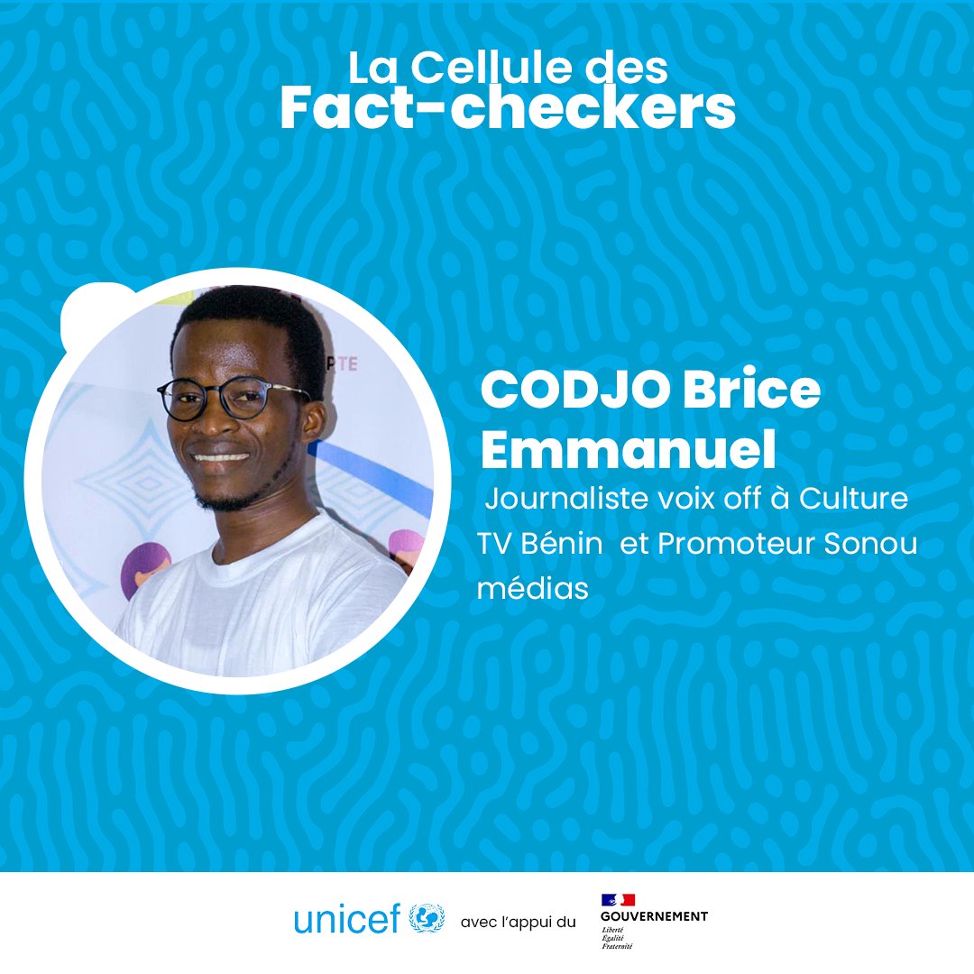 UNICEF_Benin's tweet image. Guijooo🤩🦸🏽10 champion.nes spécialisés dans la vérification d&apos;information ont été sélectionnés sur 250 candidatures reçues par @UNICEF_Benin et ses partenaires, avec l&apos;appui du @gouvernementFR, pour faire partie de la &quot;cellule des fact-checkers&quot;!

Ils auront pour rôles :
⤵️