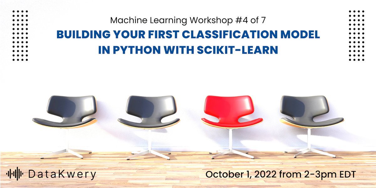 DataKwery's tweet photo. Build more accurate ML models, faster ⏩

Our 4th FREE workshop pivots to classification. Join 200+ people next month as we build practical machine learning models in Python with Scikit-Learn

🔗 https://t.co/OuYxt6trwJ https://t.co/CaemNkuuID