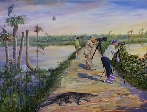 #ThankfulThursday While dining at <a href="/DixieCrossroads/">Dixie Crossroads</a>, Linda spotted a piece by AnnaJo Newman Vahle entitled "Snow Birding".  An avid bird watcher since 1973, she immediately saw herself within the piece and purchased it. Thank you, Linda for supporting our local artists!